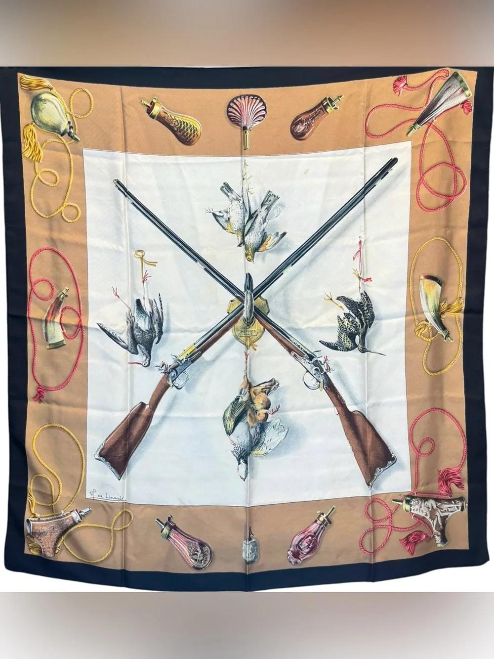 🌈 Hermes Les Fusils Carre 90 Silk Scarf